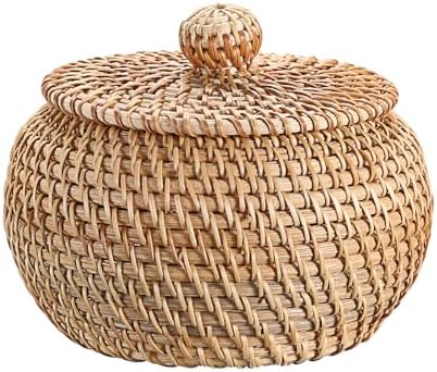Hipiwe Round Rattan Basket Box with Lid Wicker Storage Baskets Bin, X-Small by Hipiwe