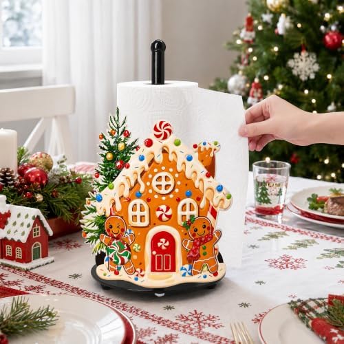 Christmas Gingerbread House Paper Towel Holder, Farmhouse Xmas Kitchen Countertop Decor, Gingerbread Man Christmas Paper Towel Roll Stand, Christmas Housewarming Birthday Gift for Women Mom - Image 5
