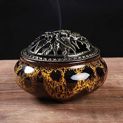 Incense Burner with Calabash Incense Stick Holder - Porcelain Charcoal Censer for Use with Resin Granular Powder Cone or Coil Incense (Fambe Yellow) - Image 3