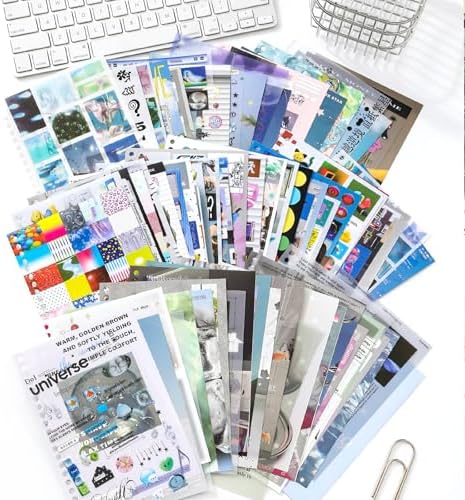 Premium Stcker Book for Scrapbooking, 65 Sheets Including Patterned, Vellum and Glitter Paper, Junk Journal Supplies for Adults with Vintage Stickers, 4.9 x 6.9 Inches - Image 2