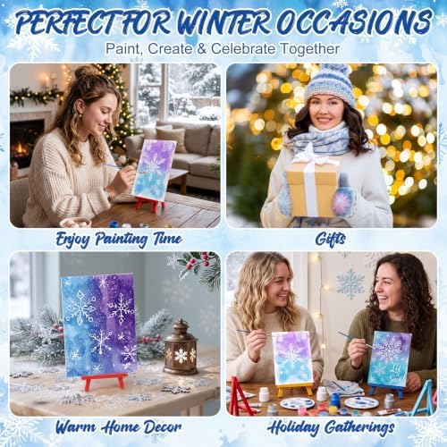 Blosssound 10 Set Winter Pre Printed Canvas for Painting 5x7, Snowflake - Image 7