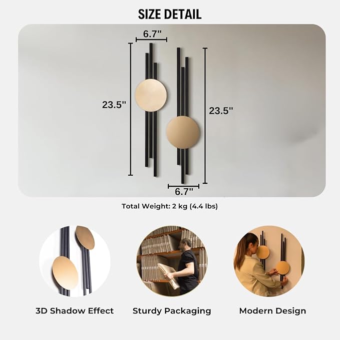 ARTEPERA Antique Lines Metal Wall Art Set of 2 - Modern & Unique Wall Decor, Metal Wall Sculpture for Living Room, Bedroom, Office - Vertical Geometric Wall Decor (Black - Gold, 23.5" x 6.7")