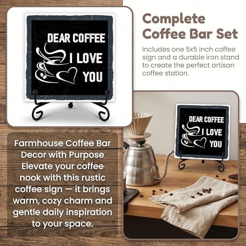 Coffee Bar Sign, Dear Coffee I Love You Quote Sign, 5x5 Wood Plaque with Iron Stand, Kitchen Cafe Tabletop Decor – A02 - Image 7