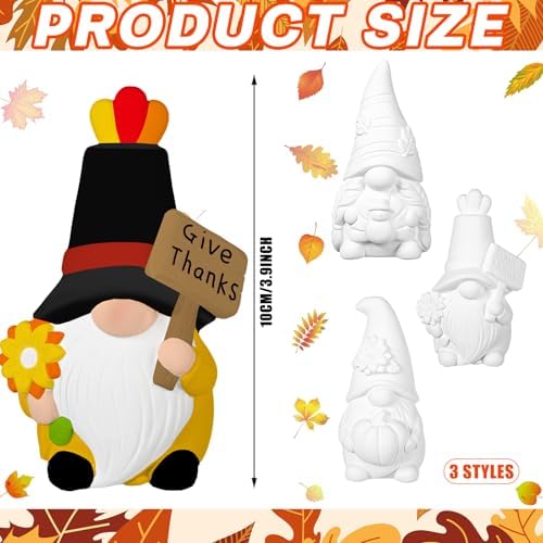Youyole 3 Pack Gnome Figurines, Thanksgiving DIY Ceramic to Paint Craft Kit - Image 2