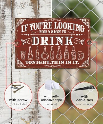 Putuo Decor Vintage Bar Sign, If You're Looking for a Sign to Drink Tonight Metal Plaque, Retro Alcohol Themed Wall Decor for Man Cave Bar Kitchen, Funny Drinking Gift - Image 3