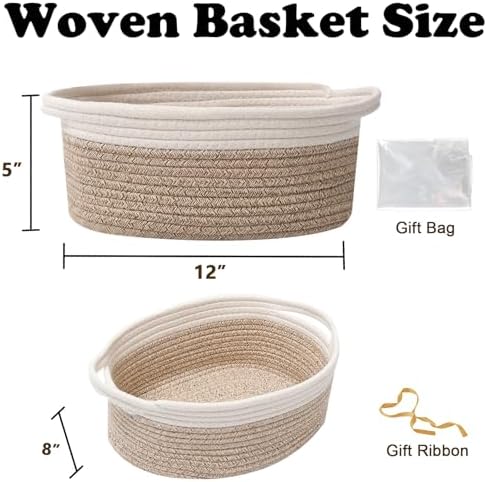 Woven Rope Basket - Baby Gift Basket with Bag & Ribbon, Mixed Brown - Image 2