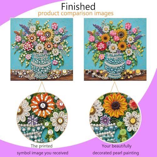 Framed Button Art Kit 11.8" DIY Mosaic Craft for Adults(Sunflower Blue Vase) - Image 2
