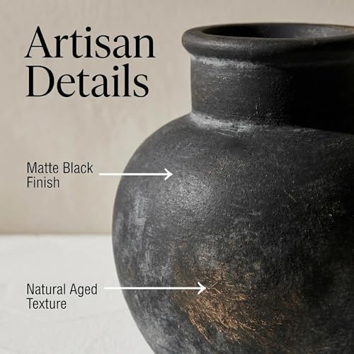 Farmhouse Table Vase, 5.7 Inch Bronze Ceramic Pot, Rustic Boho Terracotta Decor for Shelf, Mantel, Bookshelf, Living Room, Handmade Aged Look Centerpiece - Image 3
