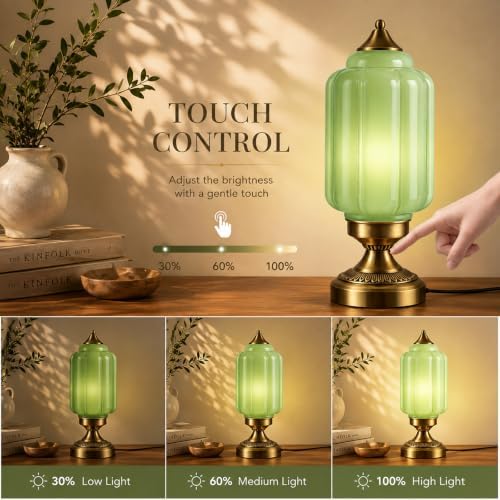 Vintage Brass Table Lamp with Green Milk Glass Shade - Image 3