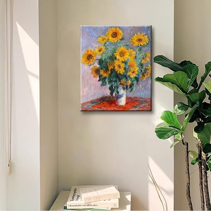 msspart Bouquet of Sunflowers of Claude Monet, Famous Classic Painting Reproduction Giclee Canvas Wall Art Print for Home Office Decor 12"x16"