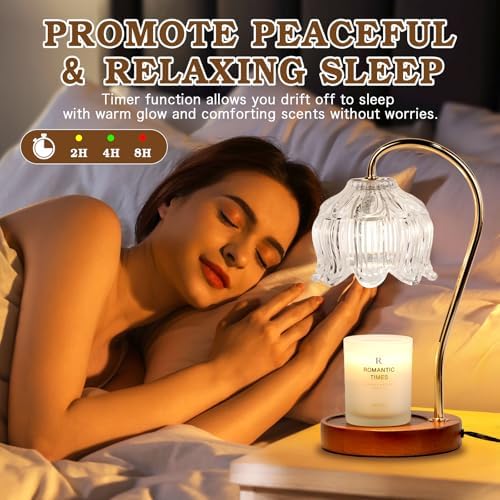 Funistree Flower Candle Warmer Lamp with Timer, Dimmable Candle Lamp Warmer, Christmas Birthday Gifts for Women Mom Her, Housewarming Home Decor, Lotus Wax Warmer for Yankee Candles - Clear Lily - Image 6