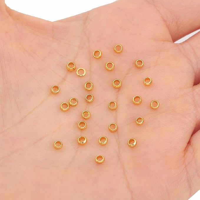 18K Gold Plated Crimp Beads Non Tarnish 3mm 400pcs for Jewelry Making Findings