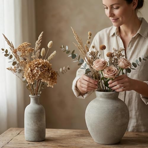 Retro Ceramic Vase, 7.5 Inch Farmhouse Rustic Pot, Vintage Table Centerpiece for Living Room, Dining Room Office Desk Bookshelf & Fireplace Decor - Image 6
