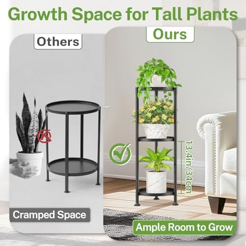 iDavosic.ly 3 Tier Plant Stand Indoor Outdoor, 10 In Wide Metal Tray, Black - Image 5