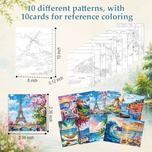 Ctosree 72 Pcs Seaside Scenery Paint and Sip Kit for Adults 8'' x 10'' Pre Drawn Canvas for Painting DIY Pre Printed Canvas for Party Favor Acrylic Painting Kit Wood Easel Brushes Date Night Bulk - Image 3