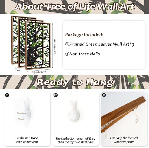 CHDITB 3Pcs Tree Of Life Framed Wall Art 16x32 Inch - Image 6