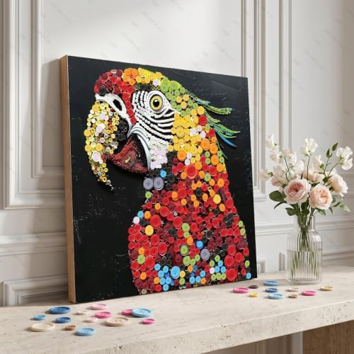 Framed Button Art Kit 11.8" DIY Mosaic Craft for Adults(Parrot) - Image 5