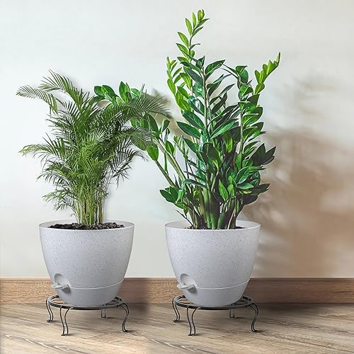 UOUZ 12inch 2Pack Large Self Watering Planters, Plastic Plant Pots with 60oZ Removable Deep Reservoir and Multi Mesh Drainage Holes for Indoor Outdoor Garden Plants and Flowers, White Speckles - Image 6