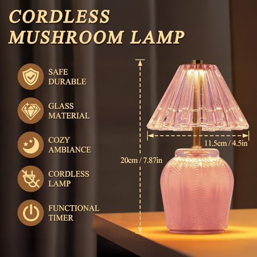 Small Battery Operated Lamp with Timer, Cream Pink - Image 2