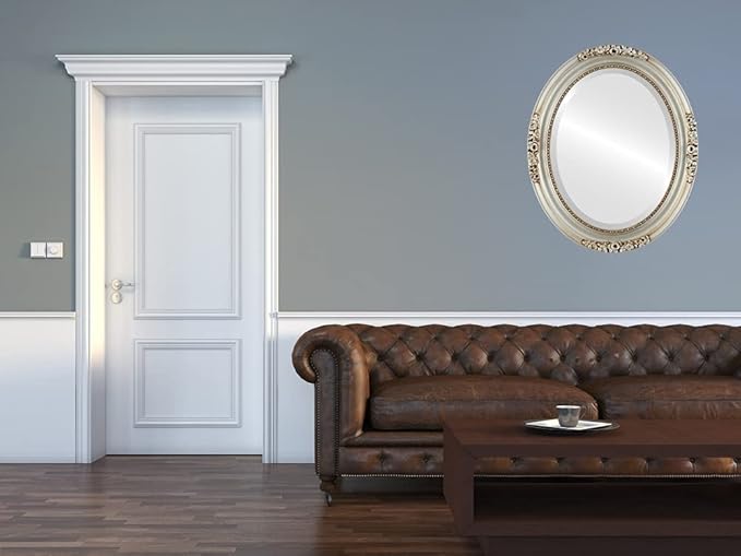 OVALCREST Oval Beveled Wall Mirror for Home Decor - Versailles Style - Silver - 16x20 Outside Dimensions