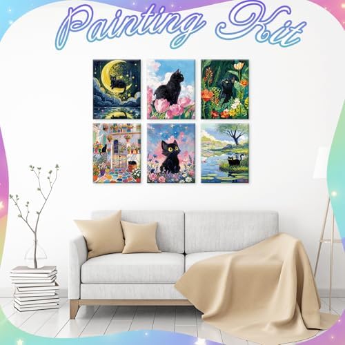 Motipuns 12 Set Black Cat Flower Pre Drawn Canvas for Paint for Adults - Image 5