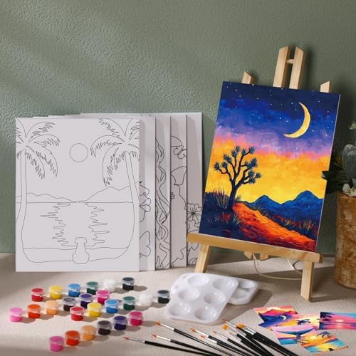 Dinifee 6 Pack Pre Drawn Canvas 8x10 Paint Kit for Adults, Sunset - Image 2