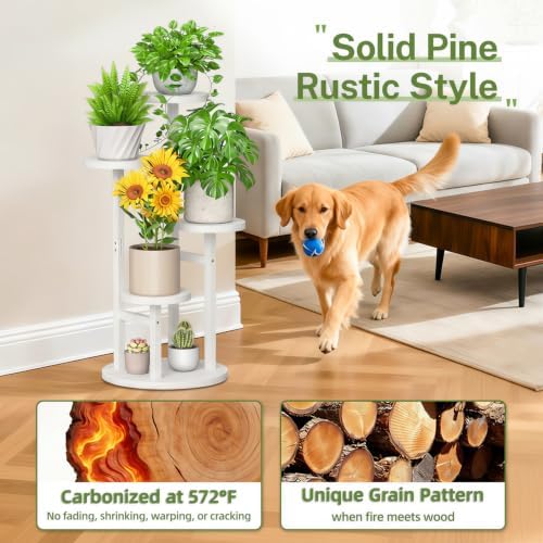 iDavosic.ly 4 Tier Wood Plant Stand Indoor Outdoor Corner Tall Shelf, White - Image 2