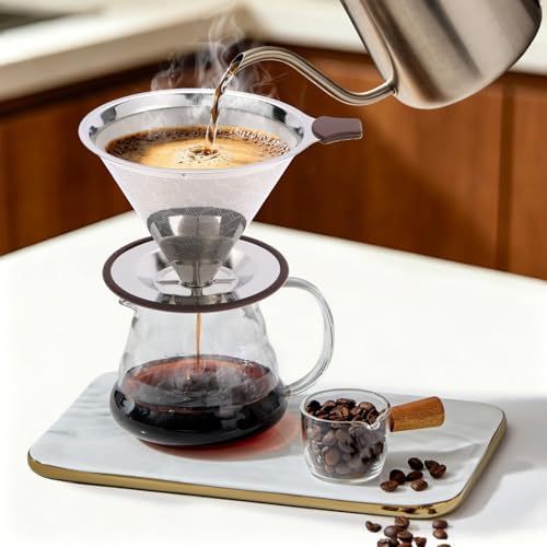 Pour Over Coffee Dripper, Roogaluckeep Stainless Steel Reusable Filter - Image 2