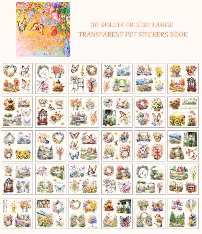 30 Sheets Precut Colorful Garden Landscape Stickers Book for Junk Journal Supplies, Transparent PET Stickers for Journaling, Scrapbooking, Bujo, Collage, Card Making - Image 2