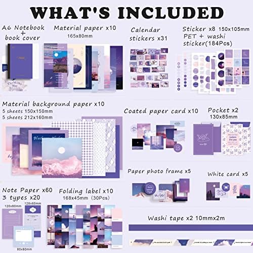Draupnir Aesthetic Scrapbook Kit(348pcs), Bullet Junk Journal Kit with Journaling/Scrapbooking Supplies, Stationery,A6 Grid Notebook with Graph Ruled Pages DIY Scrapbook Gift for Girl Kid(Moonlight) - Image 2