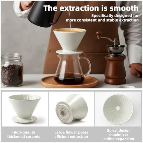 DIF DECO Ceramic Pour Over Coffee Dripper, Reusable Porcelain Portable Pour Over Coffee Maker, Slow Brewing Accessories with 1 Holes for Home, Office, Travel, Camping (Sesame Cream) - Image 5