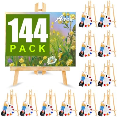 144 PCS Professional Painting Set, 12 PCS Wood Easels,12 Pack 120 Brushes by AROIC
