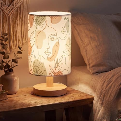 VIHOSE Boho Table Lamp with Linen Shade & Wood Base, 16 Color Dimmable LED Bedside Desk Lamp, Bohemian Bedroom Nightlight for Bedroom, Nursery, Cute Bohemian Room Decor Birthday Gift by VIHOSE