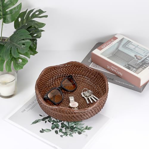 Hipiwe 10" Round Key Tray for Entryway Table Handwoven Wicker Basket Bowl - Image 2