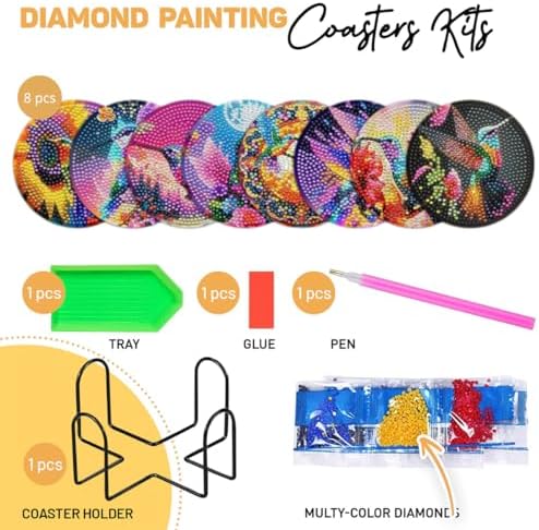 8 Pcs Humming Bird Diamond Painting Kits | Diamond Painting Kits with Holder | Diamond Art Coasters for Beginners Adults - Perfect Art Craft Supplies Gift!… (Humming Bird) - Image 2