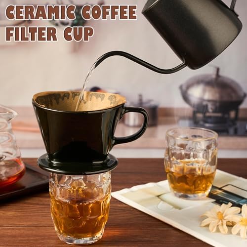 Pour Over Coffee Dripper, Ceramic Pour Over Coffee Maker, Black - Image 4