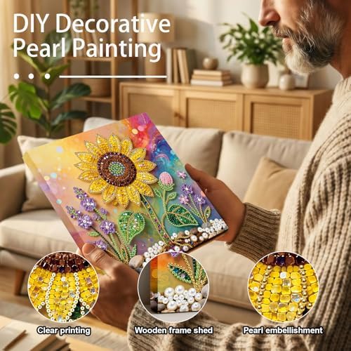 Xylzzuit Pearl Painting Kit with Frame 9.84x9.84IN Colorful DIY Gemstone Pearls Beads Art Craft for Adults Home Desktop Wall Decor (Sunflower) - Image 6