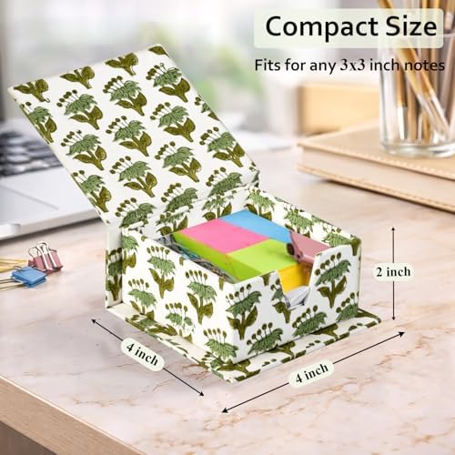 CPC Emerald Green Block Print Cotton Desk Organizer Sticky Note Holder - Image 4