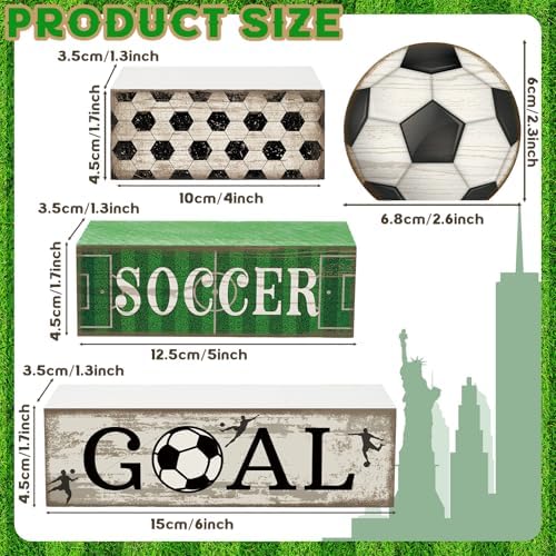 Moucuny 4 Pcs Soccer Table Decorations Farmhouse Soccer Wooden Block Signs - Image 3