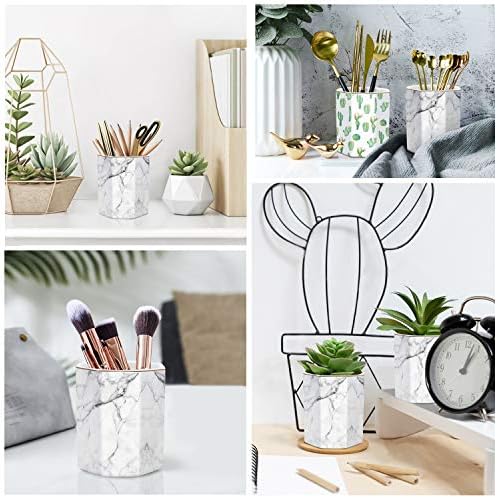 Pen Holder, Stand for Desk Pencil Cup for Girls Kids Durable Ceramic Desk Organizer Makeup Brush Holder for Office, Classroom, Home, White Marble - Image 2