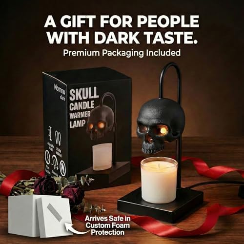 Nomnu Skull Candle Warmer Lamp, Black Spooky Gothic Decor w/Timer & Dimmer - Image 6