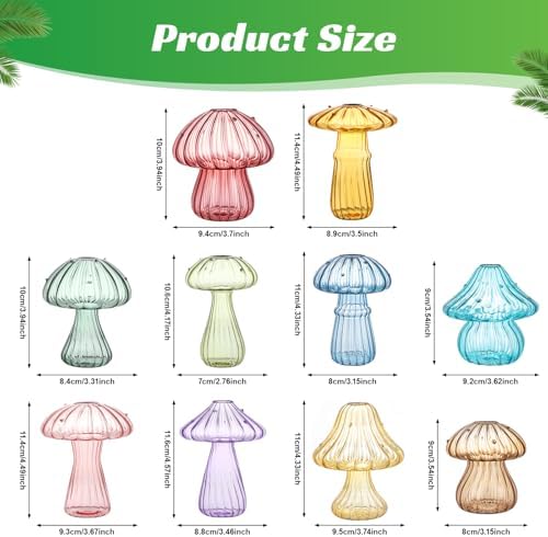 Mushroom Glass Propagation Terrarium Vases for Plants Set Colored of 10 - Image 3