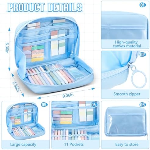 Jutom 41 Pcs Aesthetic Book Annotation Kit with Pencil Bag Bible Journaling Kit Notebook Sticky Note Tab Highlighter Black Ink Pen Page Marker School Office Supplies Bible Lover Gift(Blue) - Image 3