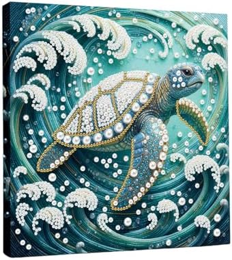 LQCrafK DIY Pearl Art Painting Handcraft Kit for Adults Beginners with Tools and Framed Painting, Creative Design,Self-Adhesive, Healing Stress-Relieving Home Wall Decoration-Sea Turtle by LQCrafK