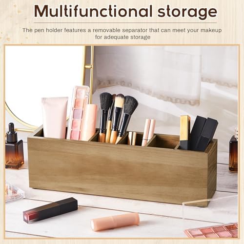 Jetec Wooden Pencil Pen Holder for Desk, Wood Color, 6 Compartments - Image 5