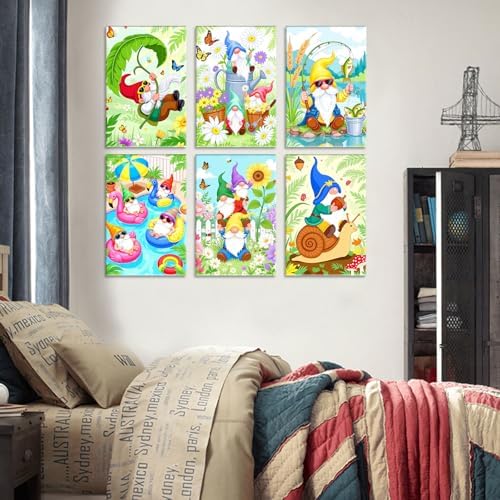 Tucocoo 6 Pack Gnome Paint by Numbers Kits 8x12 inch Seasonal Gnome Scenery Painting for Adults Beginner DIY Oil Acrylic Pigment Dwarf in Spring Summer Drawing Paintwork Sets for Friends/Family Night - Image 5