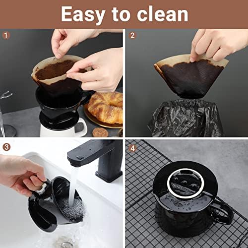 Segarty #2 Pour Over Coffee Maker, Single Cup Black Ceramic Coffee Dripper, 1 Set Size No.2 Reusable Filter Cone Drip Holder Slow Brewer with 3 Holes Flat Bottom for Travel, Camping, Office, Home - Image 4
