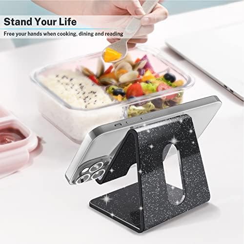 Crpich Acrylic Cell Phone Stand, Portable Phone Holder, Phone Stand for Desk, Compatible with Phone16 15 14 13 12 Pro Max Mini 11 Xr 8 Plus SE, Switch, Android Smartphone, Pad, Tablet, Glitter Black - Image 2