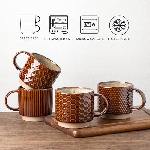 GBhome 6 OZ Stackable Coffee Mugs Set of 4, Ceramic Coffee Cups Set - Image 7
