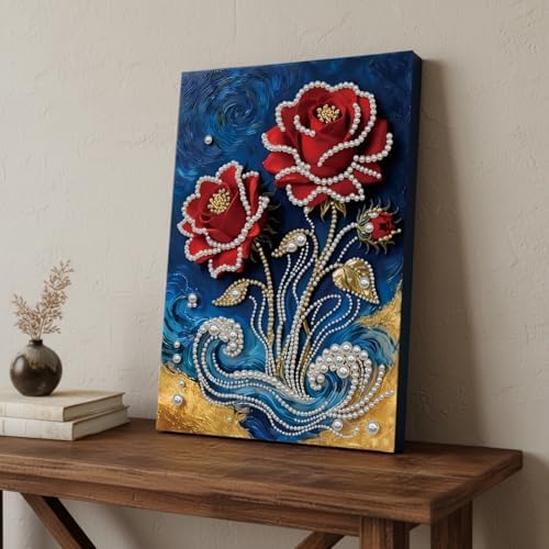 DIY Pearl Painting with Frame, Creative Design, Handmade Stress-Relieving Home Wall Decoration, Includes Frame and Tools-Red Rose-1 - Image 5